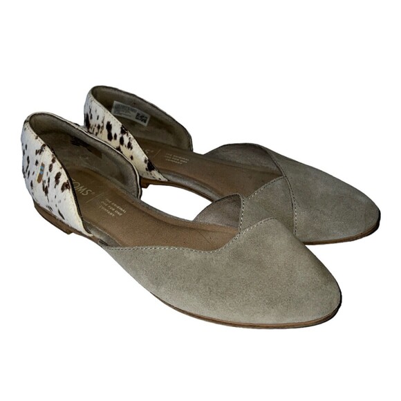 TOMS D'Orsay Flat Shoes Womens Wide 7.5W Julie Suede Tan Ballet Leopard Heel - Picture 1 of 9